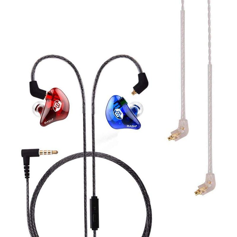 BASN Professional in Ear Monitor Headphones for Singers Drummers Musicians with MMCX Connector IEM Earphones (Lux Clear Red Blue) - Image 1